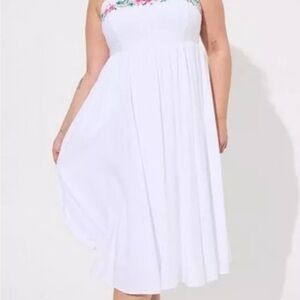 White Strapless Dress with Floral Detail
